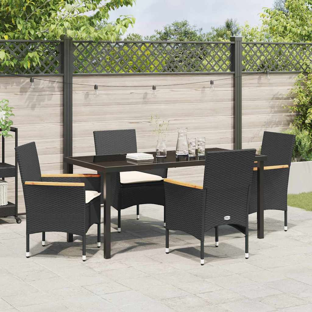 Garten Essgruppe mit Kissen 5 pcs Schwarz Poly-Rattan