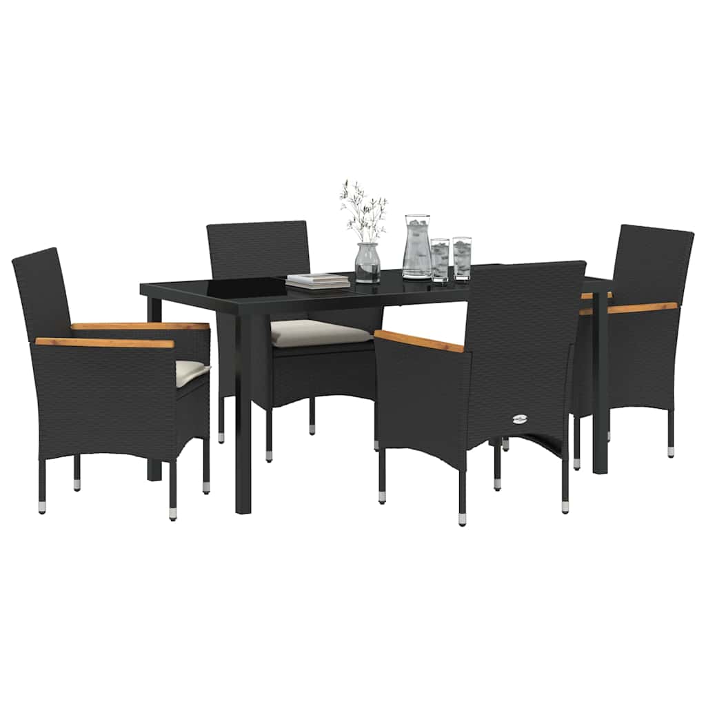 Garten Essgruppe mit Kissen 5 pcs Schwarz Poly-Rattan