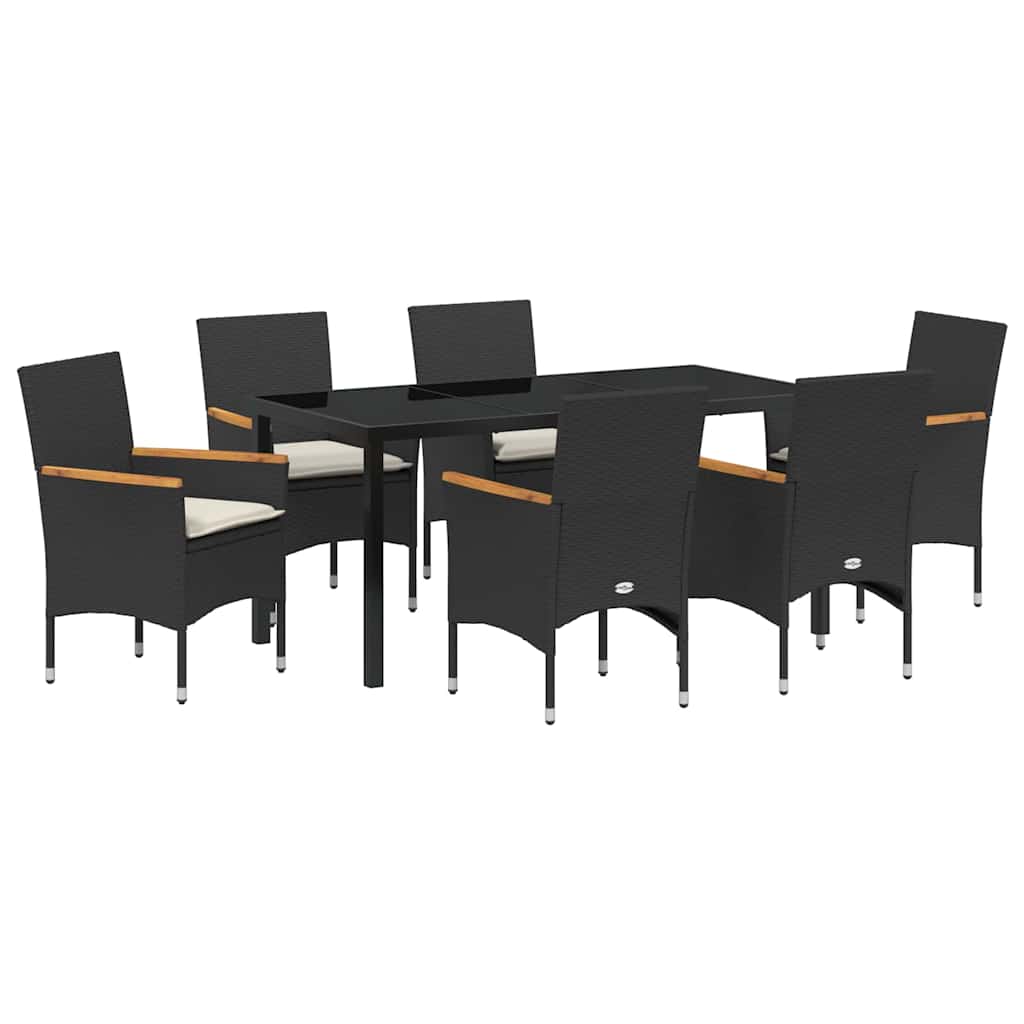 Garten Essgruppe mit Kissen 7 pcs Schwarz Poly-Rattan