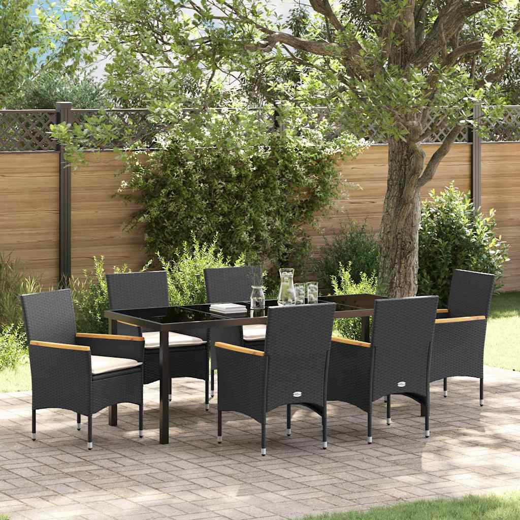 Garten Essgruppe mit Kissen 7 pcs Schwarz Poly-Rattan