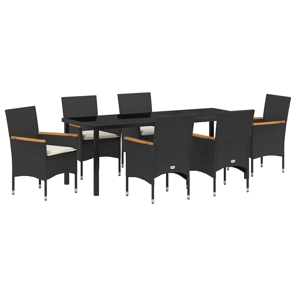 Garten Essgruppe mit Kissen 7 pcs Schwarz Poly-Rattan