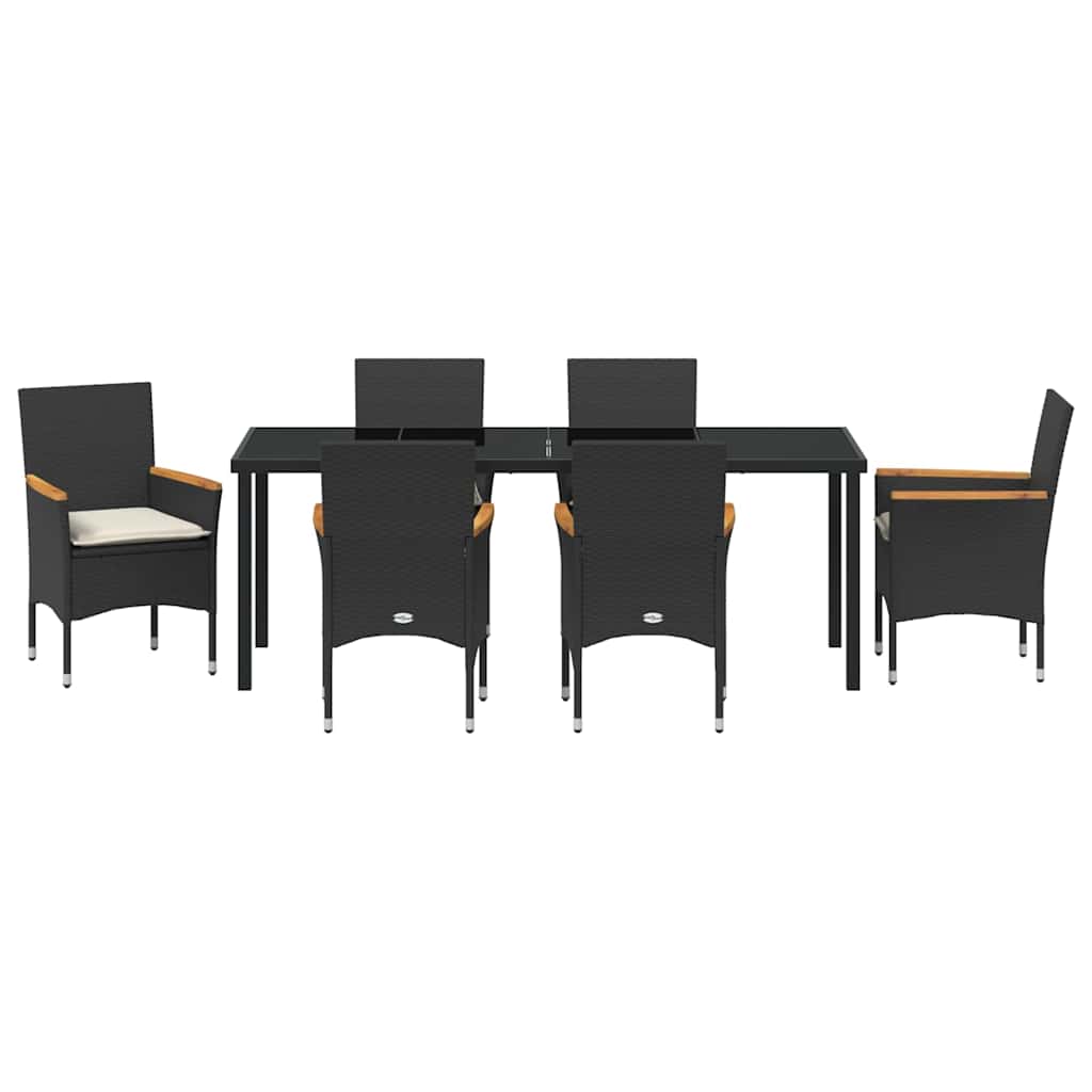 Garten Essgruppe mit Kissen 7 pcs Schwarz Poly-Rattan