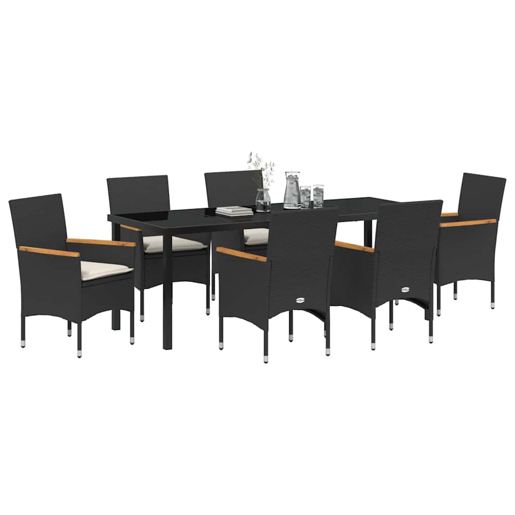 Garten Essgruppe mit Kissen 7 pcs Schwarz Poly-Rattan
