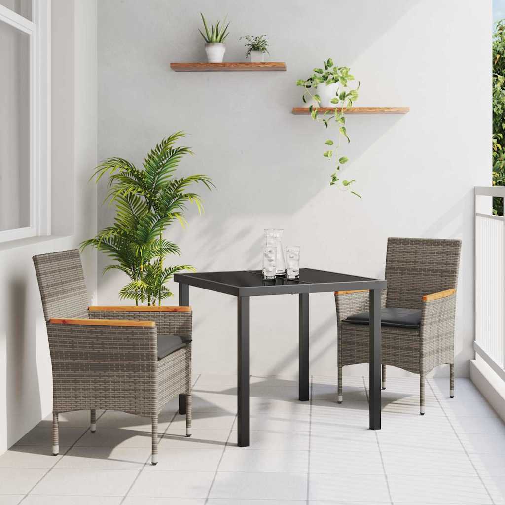 Garten Essgruppe mit Kissen 3 pcs Grau Poly-Rattan