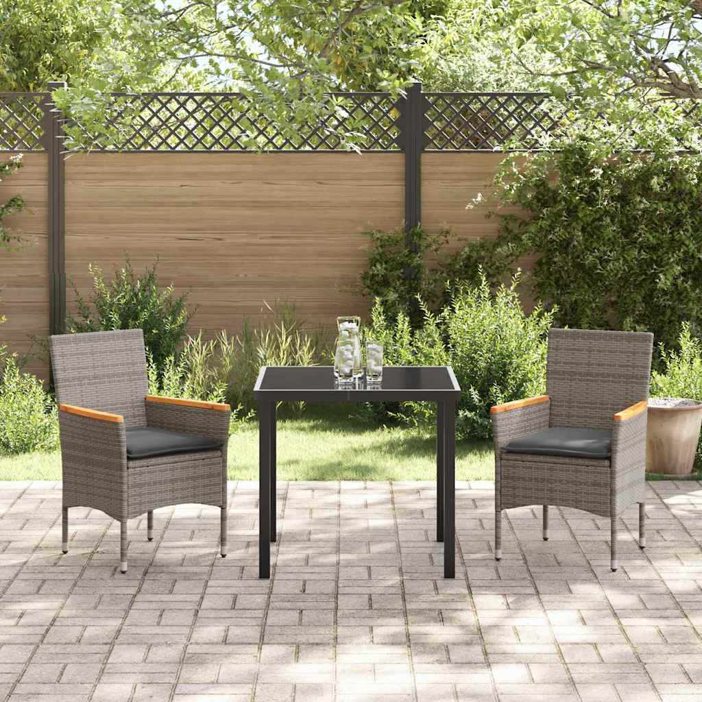 Garten Essgruppe mit Kissen 3 pcs Grau Poly-Rattan