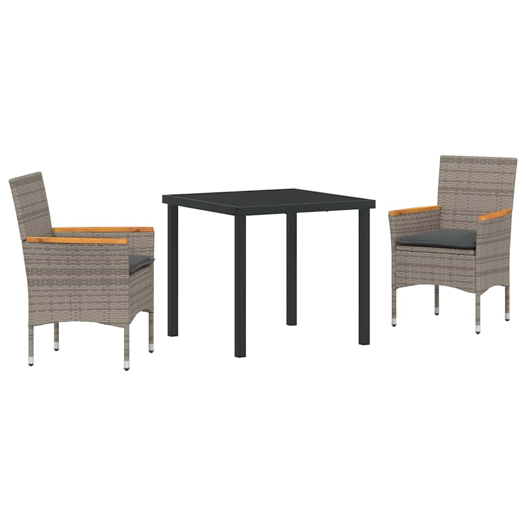 Garten Essgruppe mit Kissen 3 pcs Grau Poly-Rattan