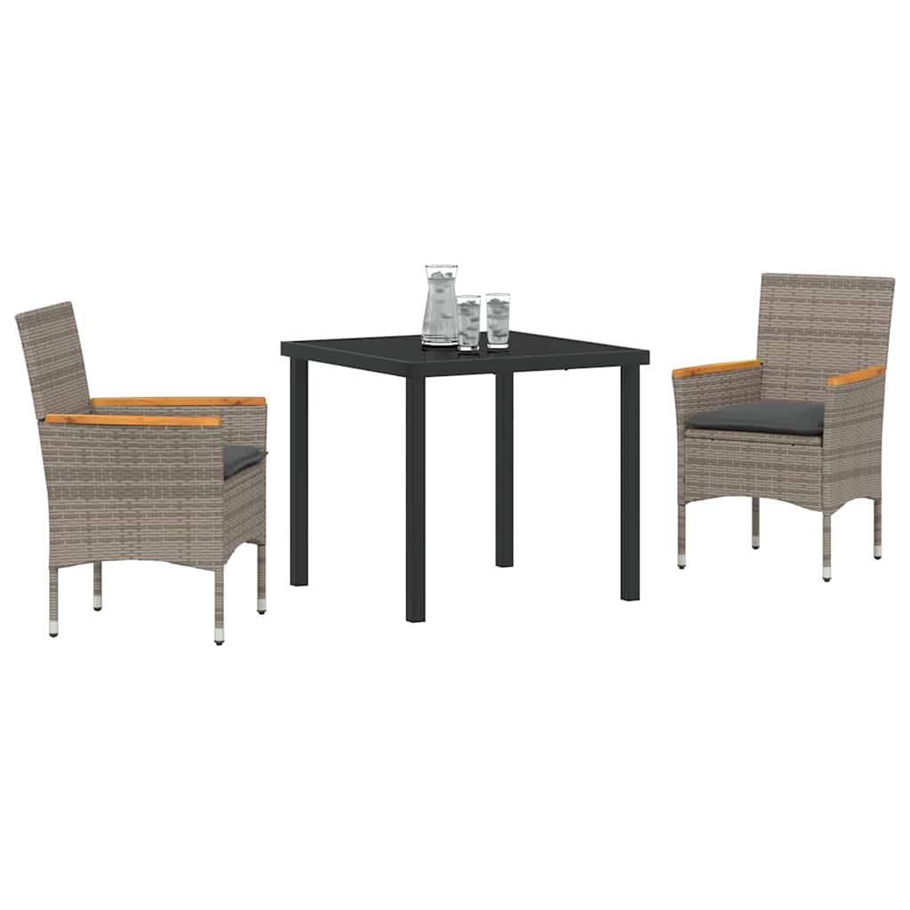 Garten Essgruppe mit Kissen 3 pcs Grau Poly-Rattan