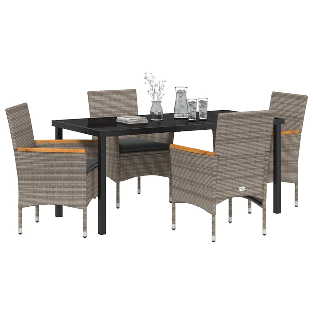 Garten Essgruppe mit Kissen 5 pcs Grau Poly-Rattan