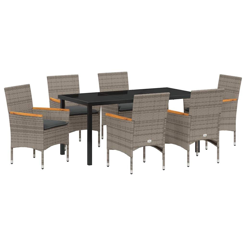 Garten Essgruppe mit Kissen 7 pcs Grau Poly-Rattan