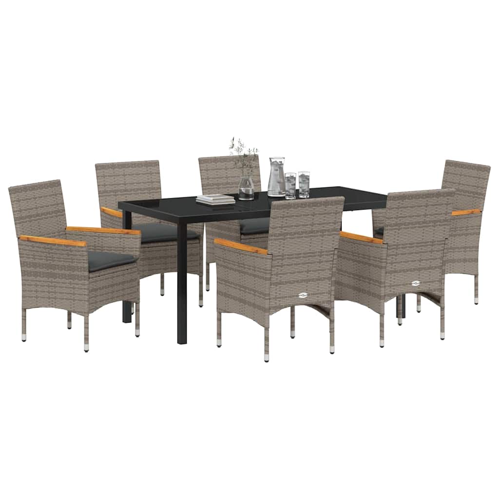 Garten Essgruppe mit Kissen 7 pcs Grau Poly-Rattan