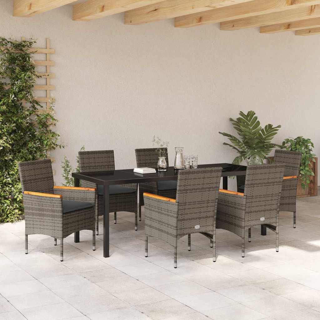 Garten Essgruppe mit Kissen 7 pcs Grau Poly-Rattan