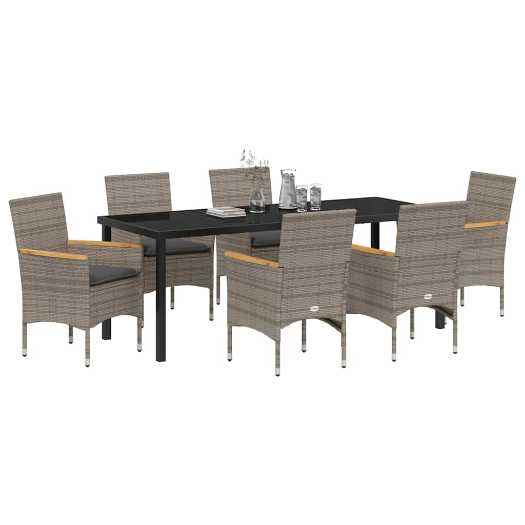 Garten Essgruppe mit Kissen 7 pcs Grau Poly-Rattan