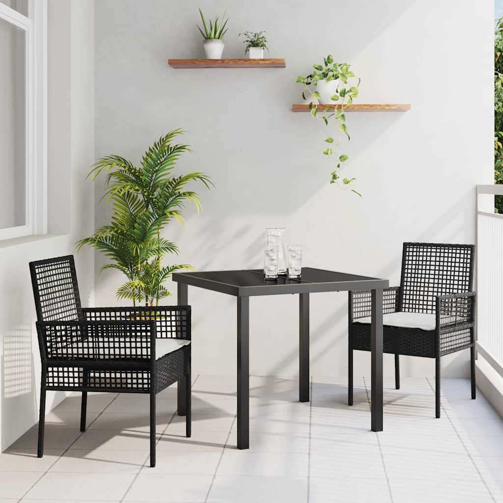 Garten Essgruppe mit Kissen 3 pcs Schwarz Poly-Rattan