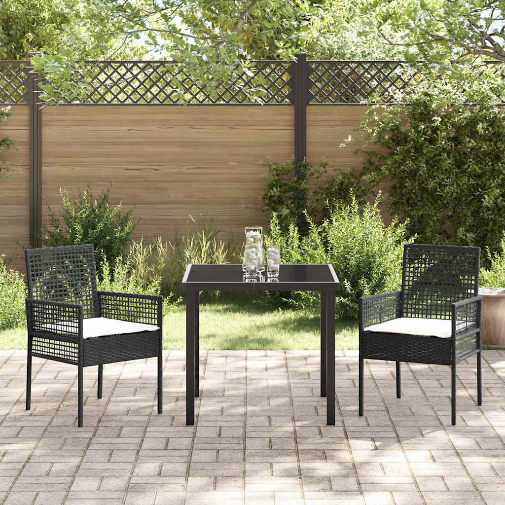 Garten Essgruppe mit Kissen 3 pcs Schwarz Poly-Rattan