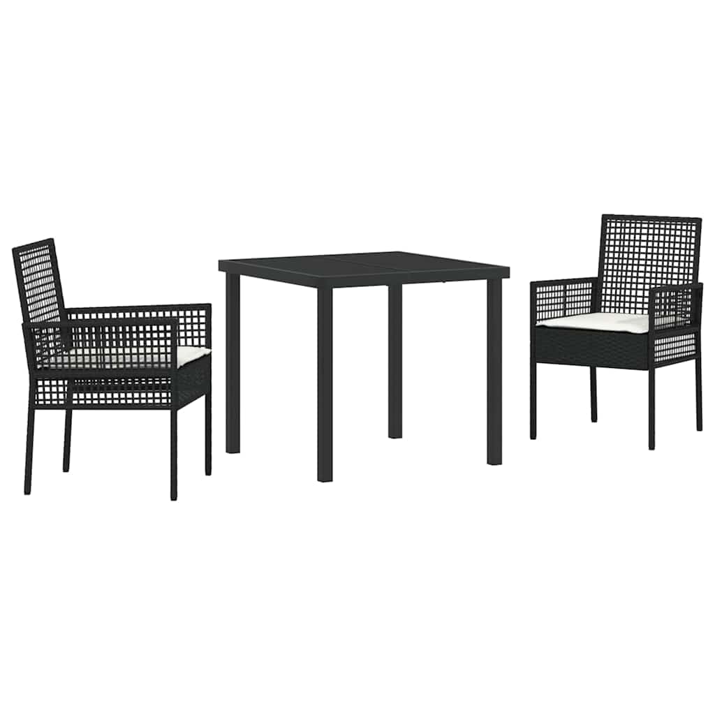 Garten Essgruppe mit Kissen 3 pcs Schwarz Poly-Rattan