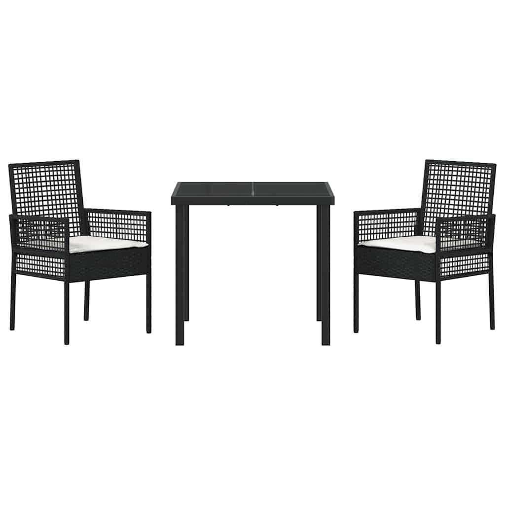 Garten Essgruppe mit Kissen 3 pcs Schwarz Poly-Rattan