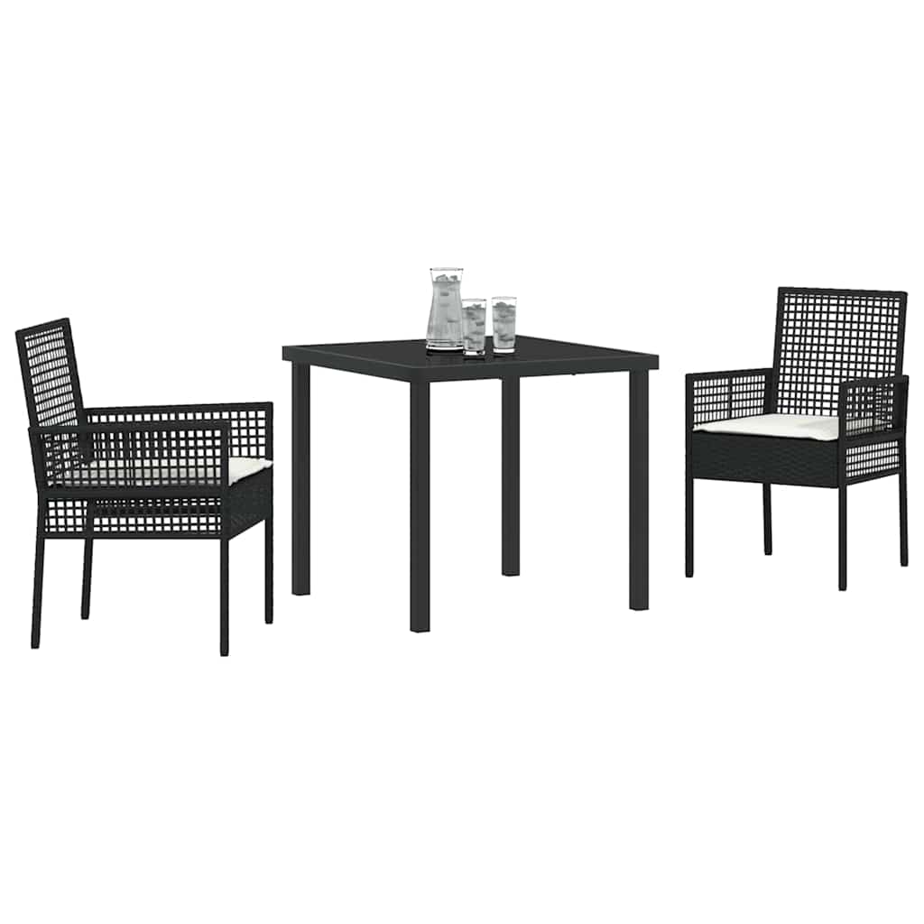 Garten Essgruppe mit Kissen 3 pcs Schwarz Poly-Rattan