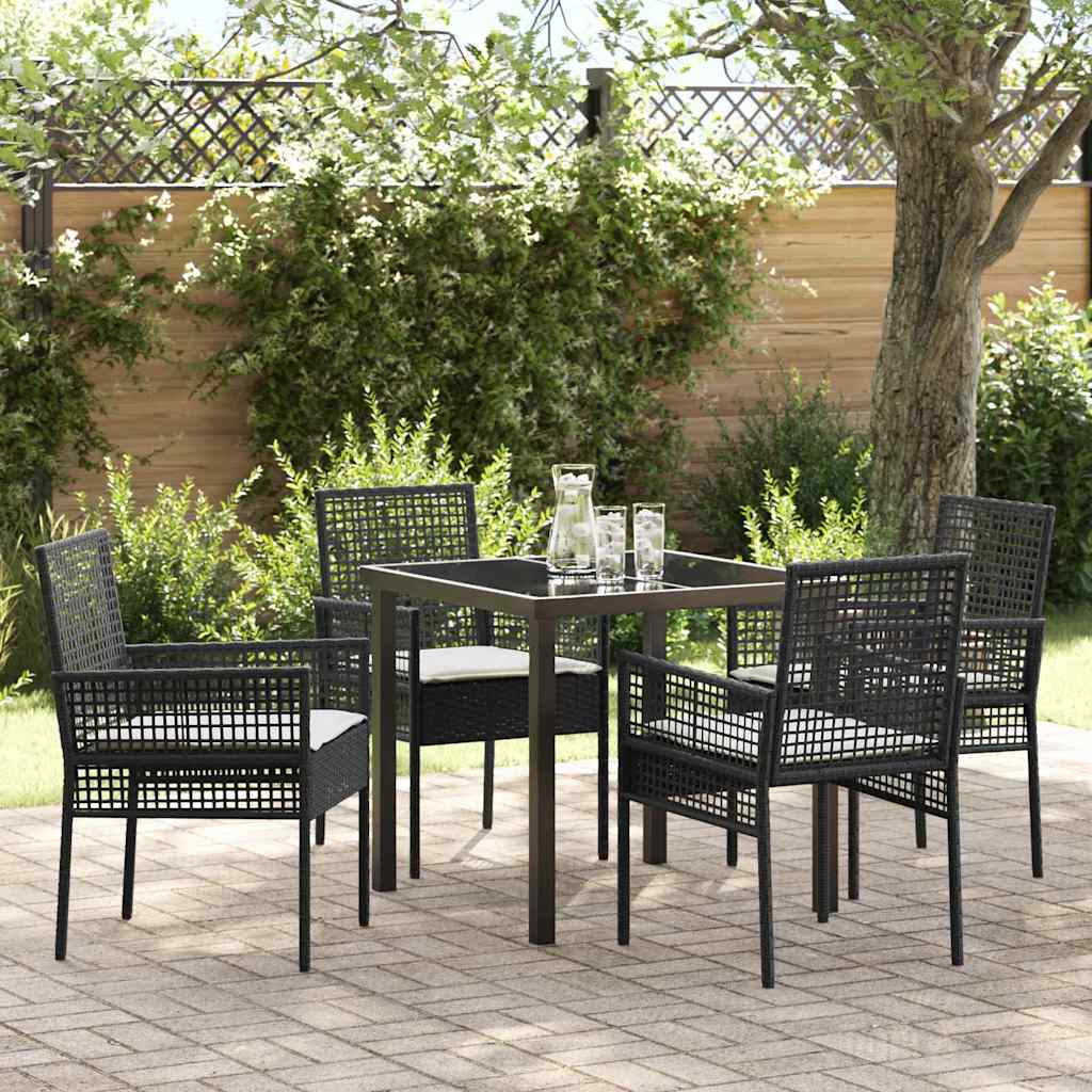 Garten Essgruppe mit Kissen 5 pcs Schwarz Poly-Rattan