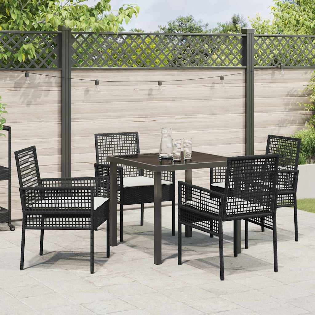 Garten Essgruppe mit Kissen 5 pcs Schwarz Poly-Rattan