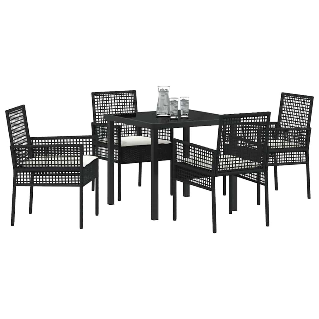 Garten Essgruppe mit Kissen 5 pcs Schwarz Poly-Rattan