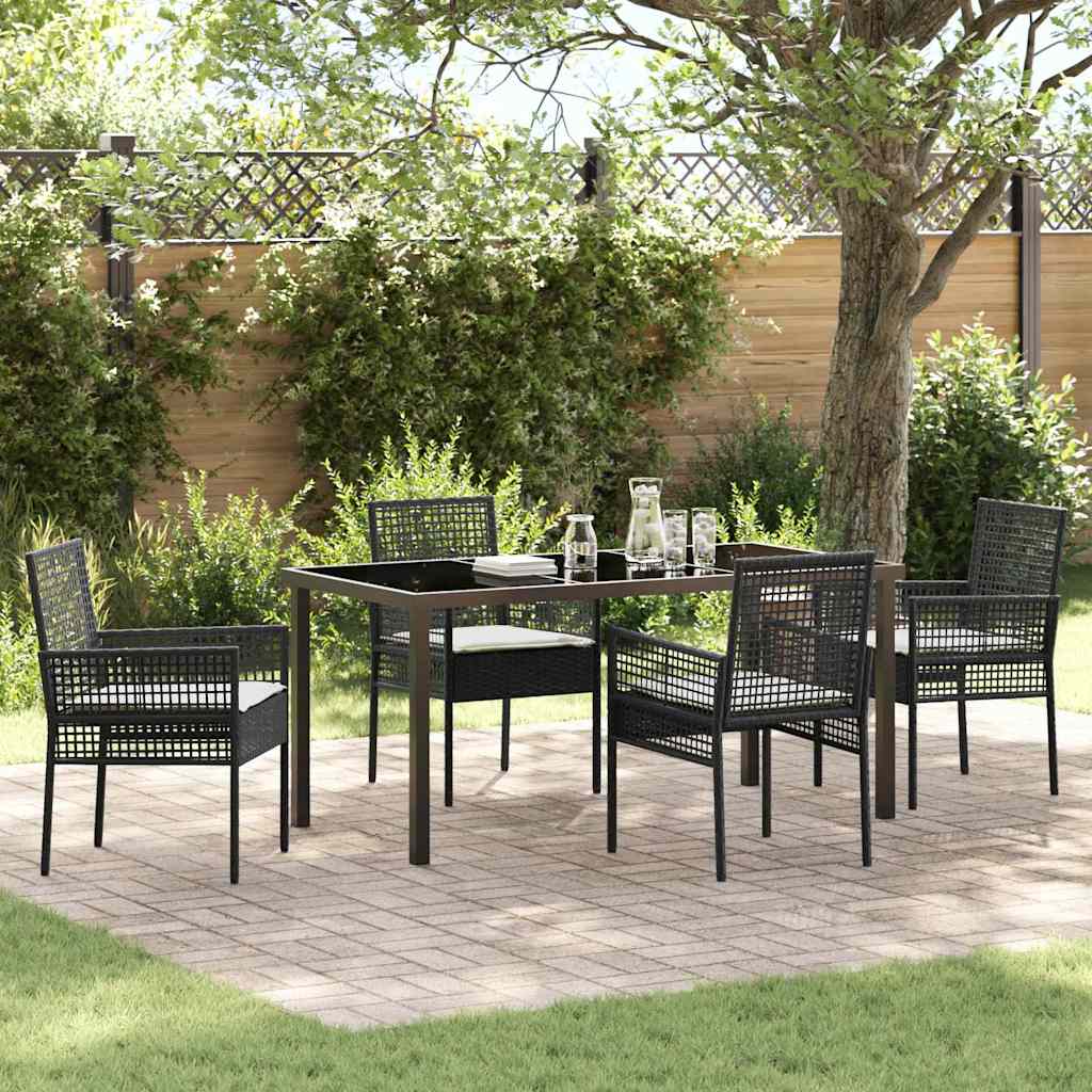 Garten Essgruppe mit Kissen 5 pcs Schwarz Poly-Rattan
