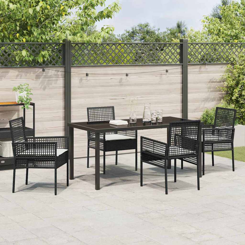 Garten Essgruppe mit Kissen 5 pcs Schwarz Poly-Rattan