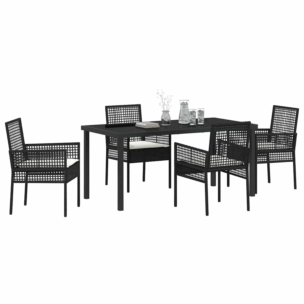 Garten Essgruppe mit Kissen 5 pcs Schwarz Poly-Rattan