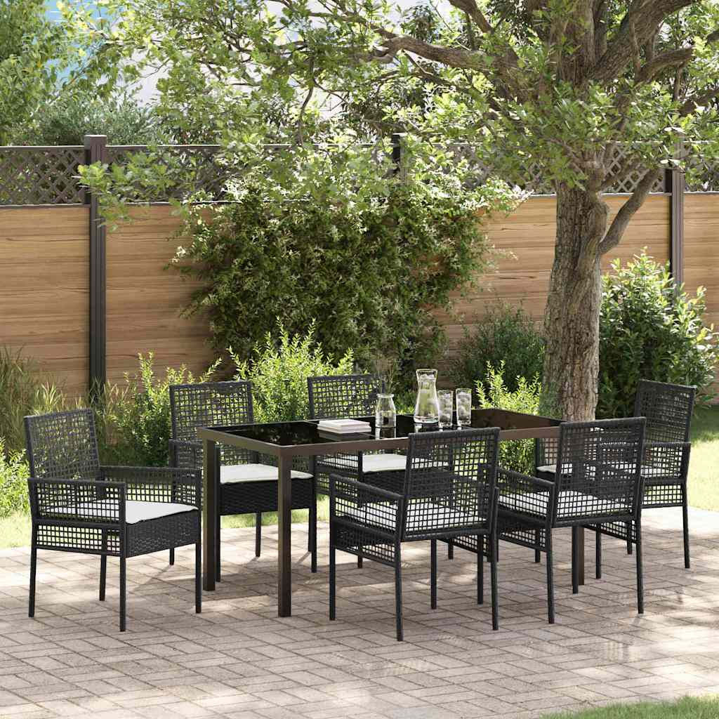 Garten Essgruppe mit Kissen 7 pcs Schwarz Poly-Rattan