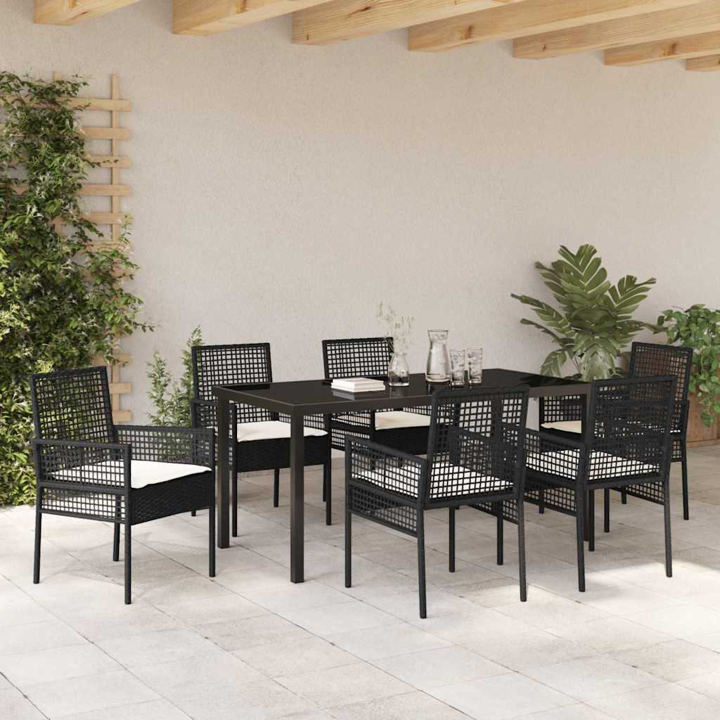Garten Essgruppe mit Kissen 7 pcs Schwarz Poly-Rattan