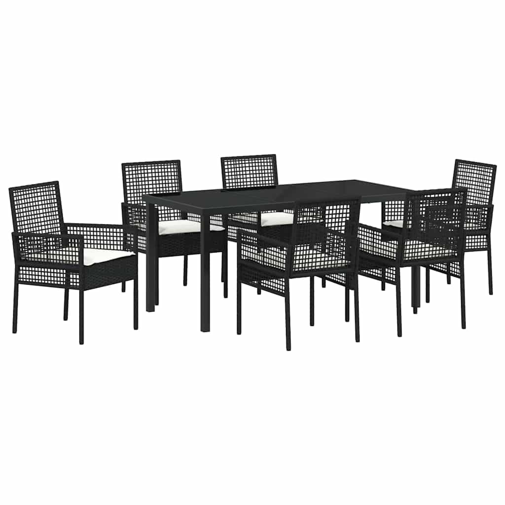 Garten Essgruppe mit Kissen 7 pcs Schwarz Poly-Rattan