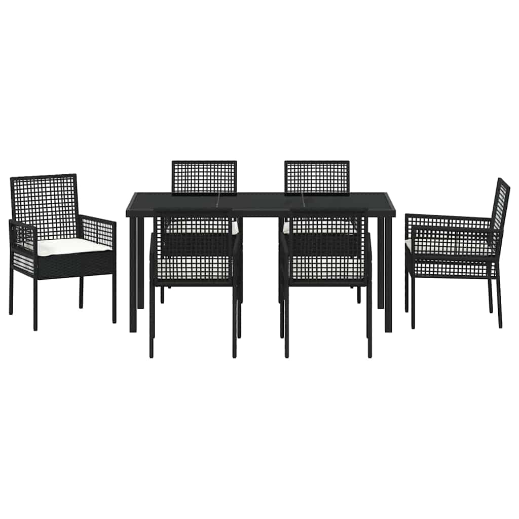 Garten Essgruppe mit Kissen 7 pcs Schwarz Poly-Rattan