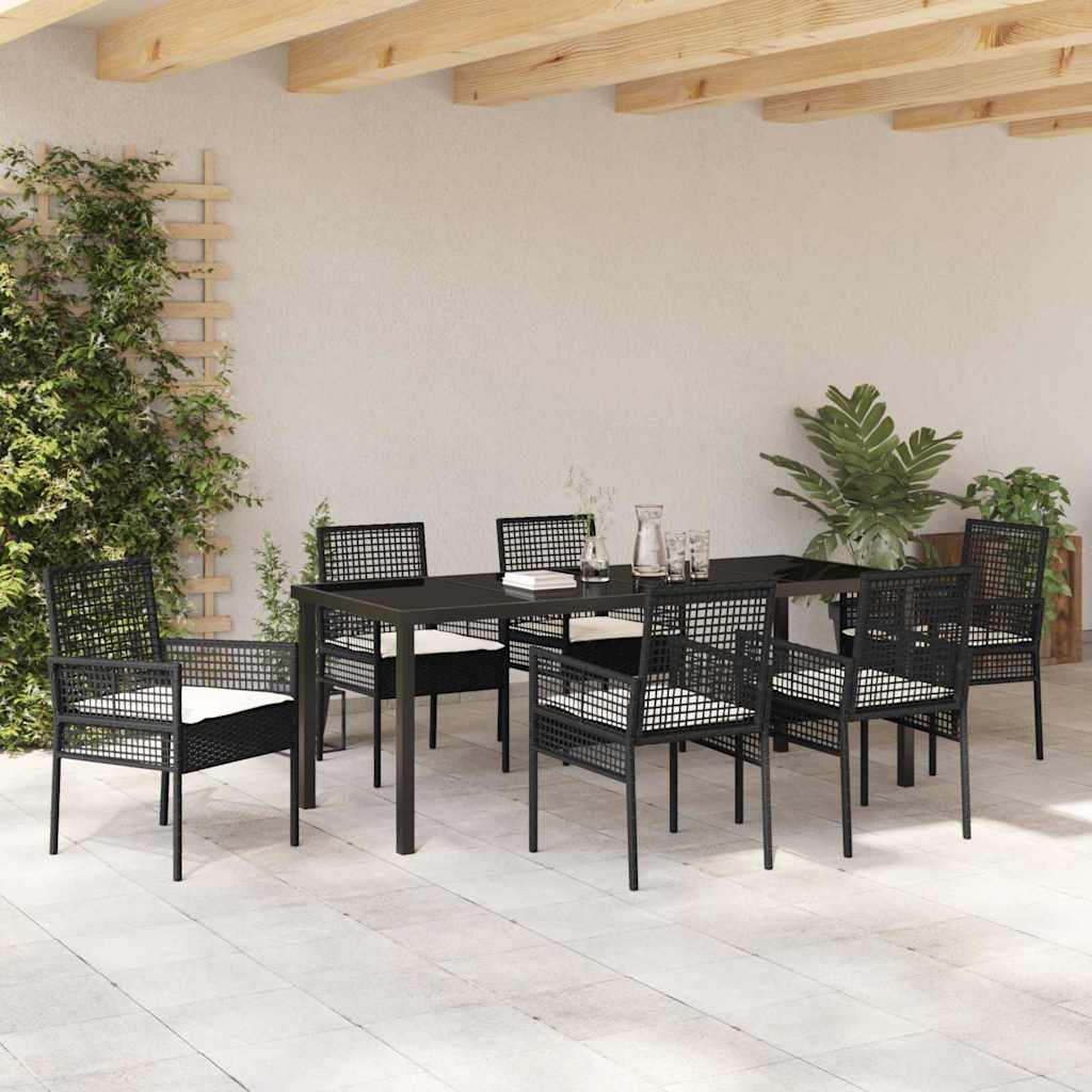 Garten Essgruppe mit Kissen 7 pcs Schwarz Poly-Rattan