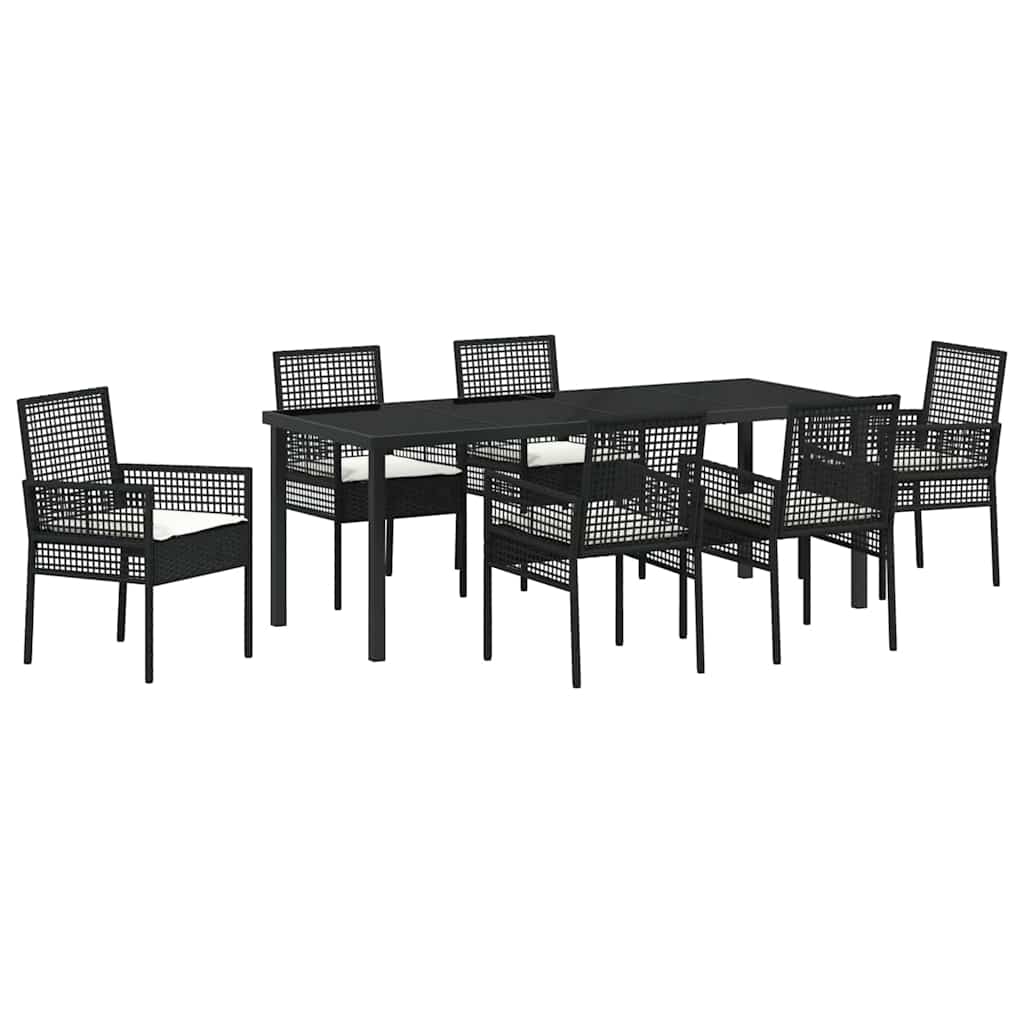 Garten Essgruppe mit Kissen 7 pcs Schwarz Poly-Rattan