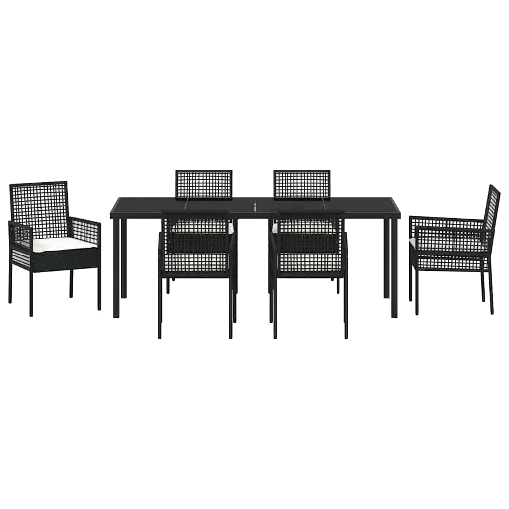 Garten Essgruppe mit Kissen 7 pcs Schwarz Poly-Rattan
