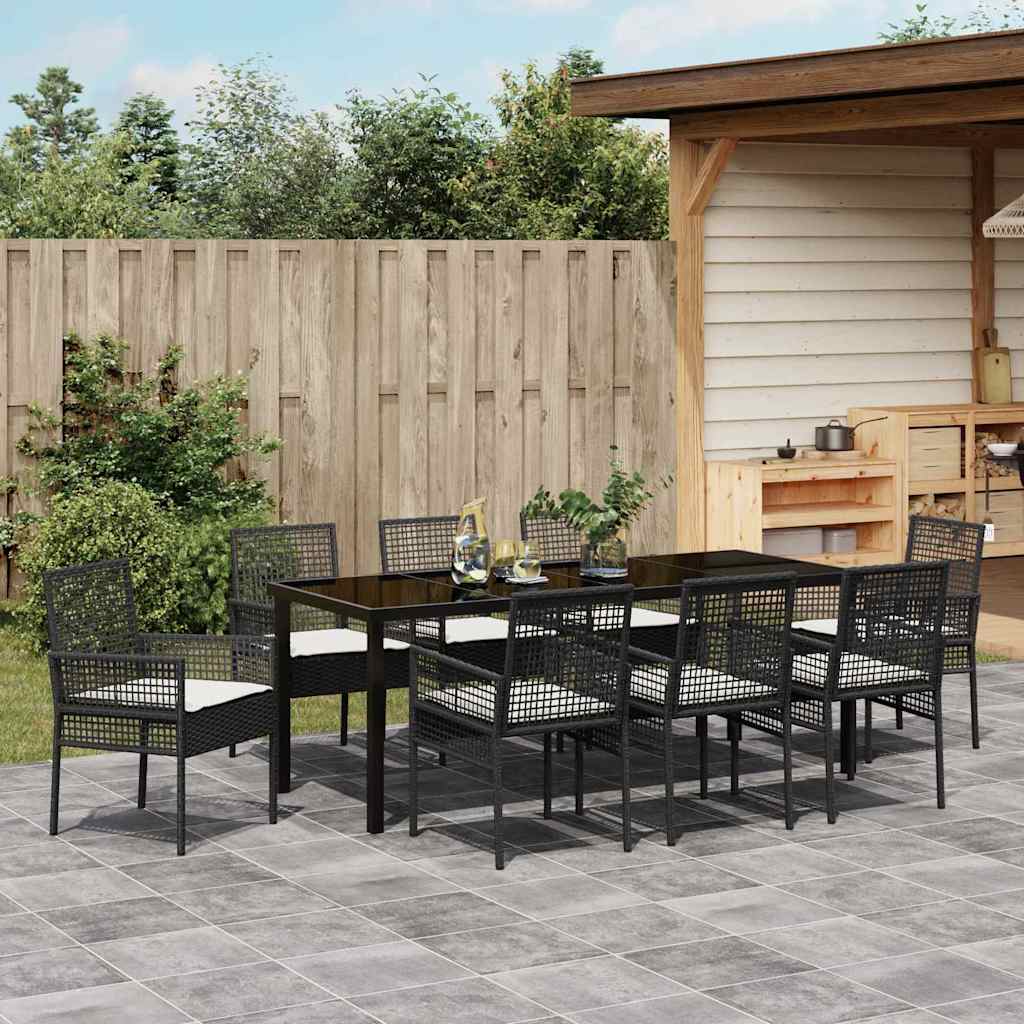 Garten Essgruppe mit Kissen 9 pcs Schwarz Poly-Rattan
