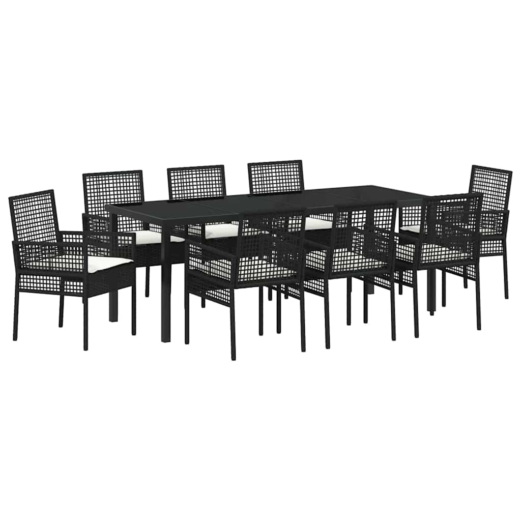 Garten Essgruppe mit Kissen 9 pcs Schwarz Poly-Rattan