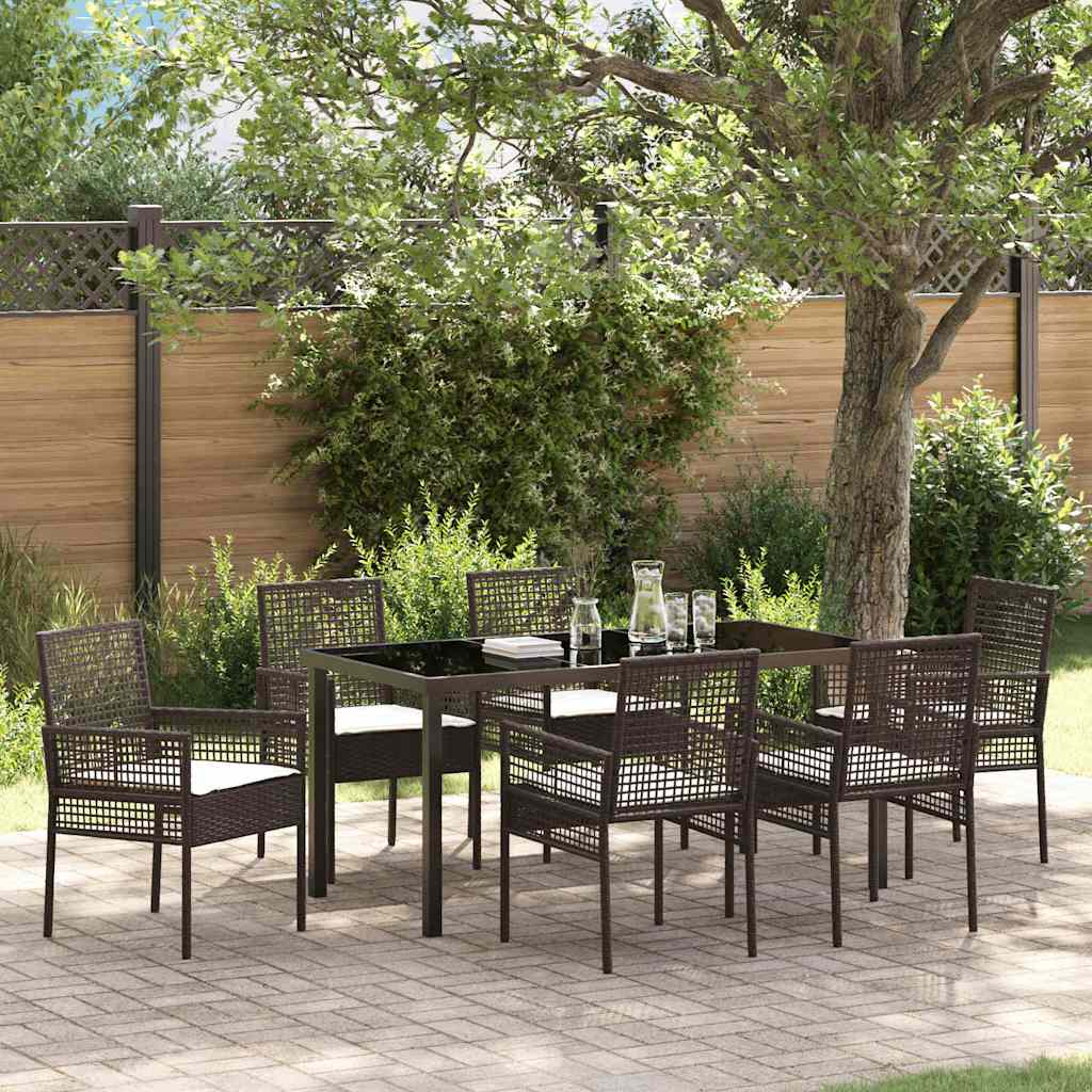 Garten Essgruppe mit Kissen 7 pcs Braun Poly-Rattan