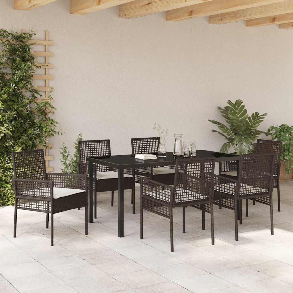 Garten Essgruppe mit Kissen 7 pcs Braun Poly-Rattan