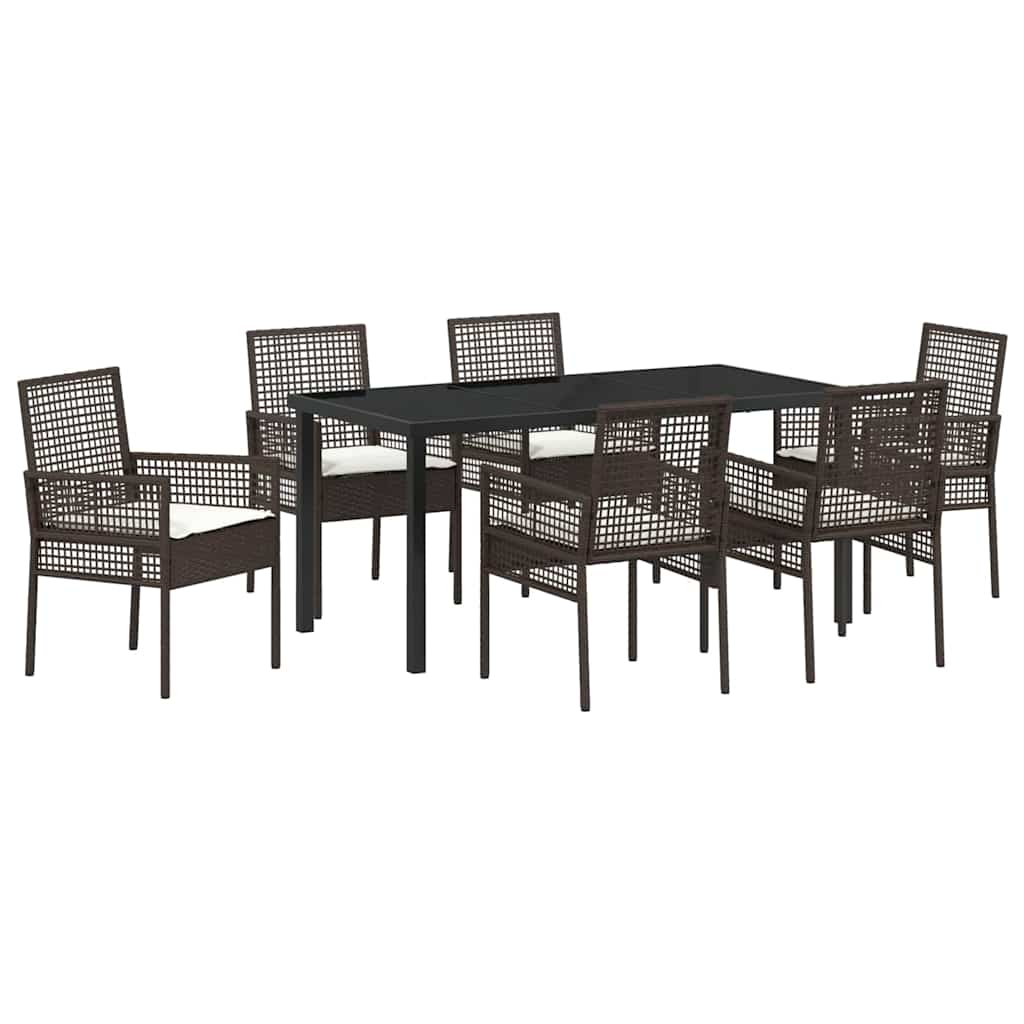 Garten Essgruppe mit Kissen 7 pcs Braun Poly-Rattan