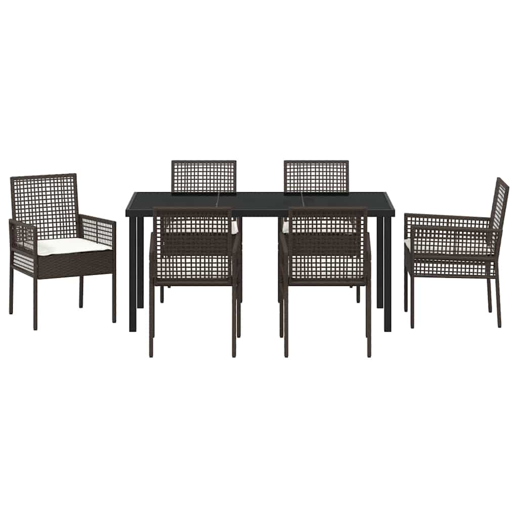 Garten Essgruppe mit Kissen 7 pcs Braun Poly-Rattan