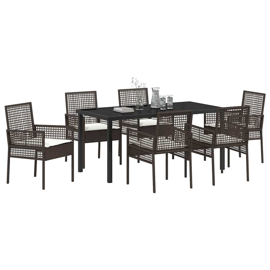 Garten Essgruppe mit Kissen 7 pcs Braun Poly-Rattan
