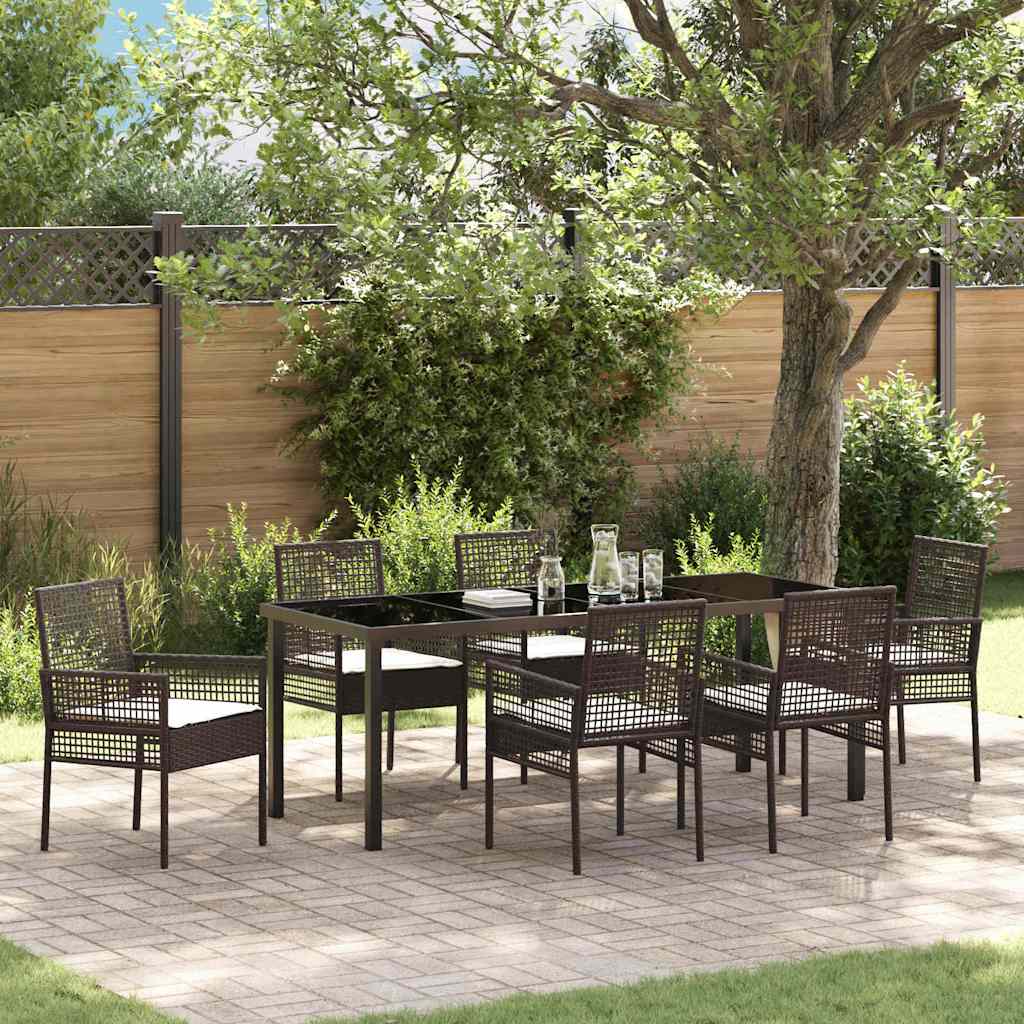 Garten Essgruppe mit Kissen 7 pcs Braun Poly-Rattan