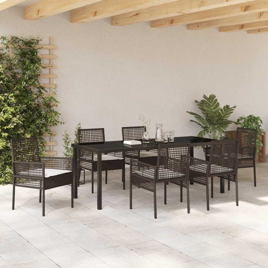 Garten Essgruppe mit Kissen 7 pcs Braun Poly-Rattan