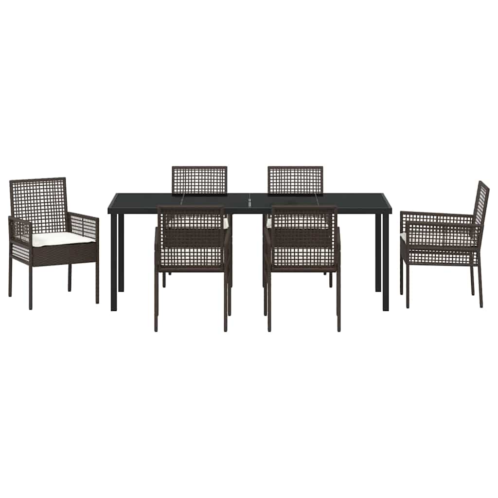 Garten Essgruppe mit Kissen 7 pcs Braun Poly-Rattan