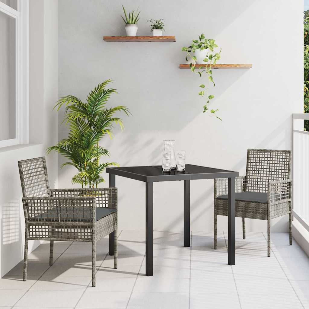 Garten Essgruppe mit Kissen 3 pcs Grau Poly-Rattan