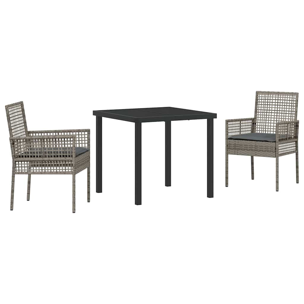 Garten Essgruppe mit Kissen 3 pcs Grau Poly-Rattan