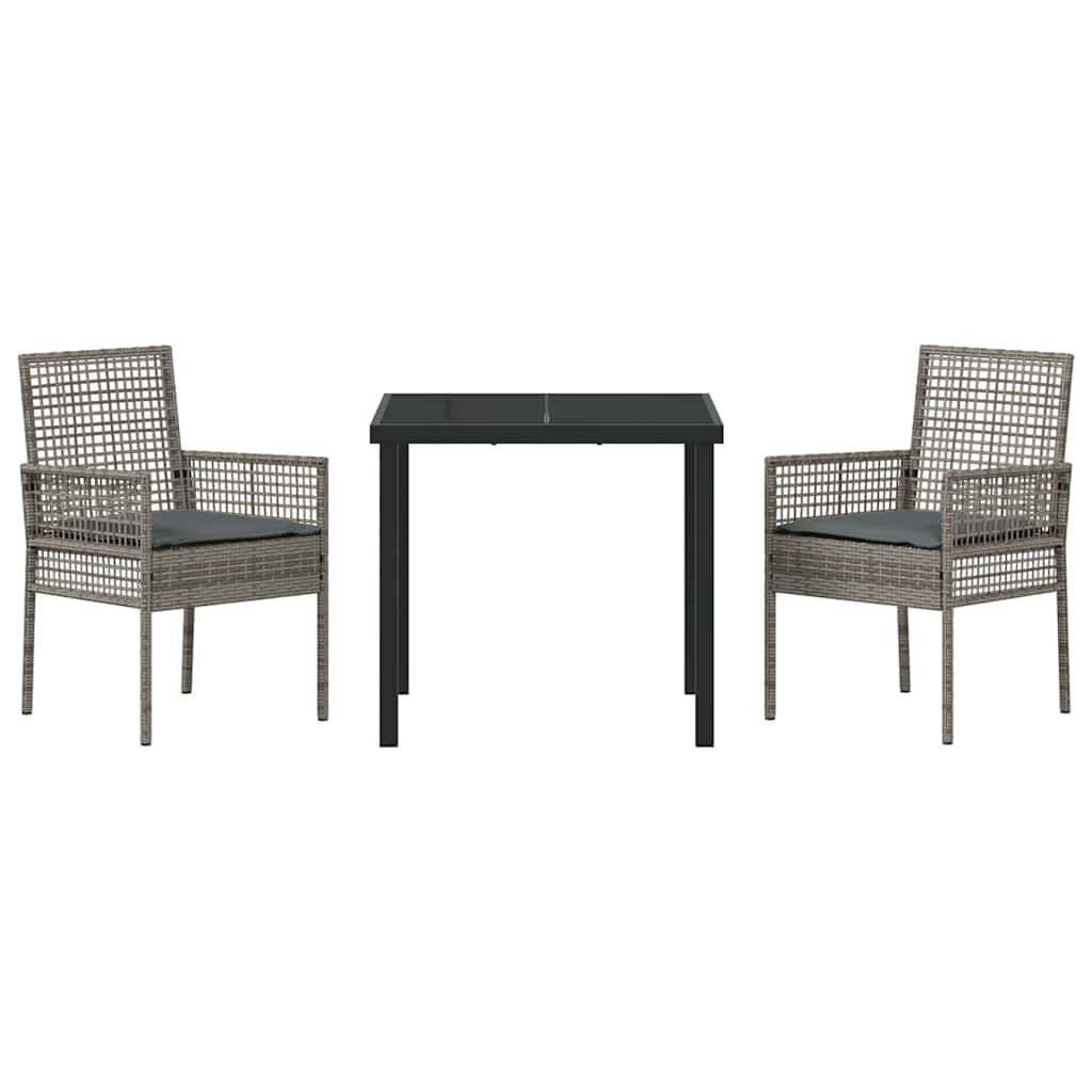 Garten Essgruppe mit Kissen 3 pcs Grau Poly-Rattan