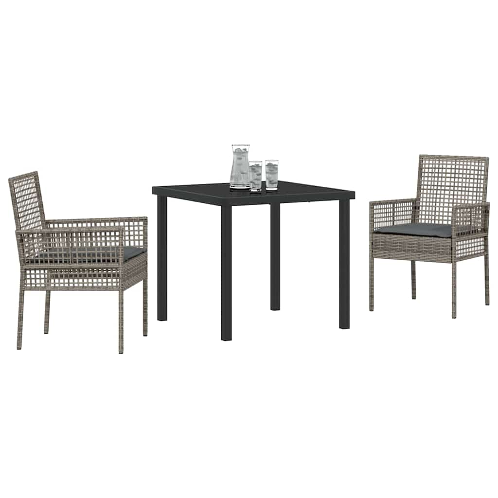 Garten Essgruppe mit Kissen 3 pcs Grau Poly-Rattan
