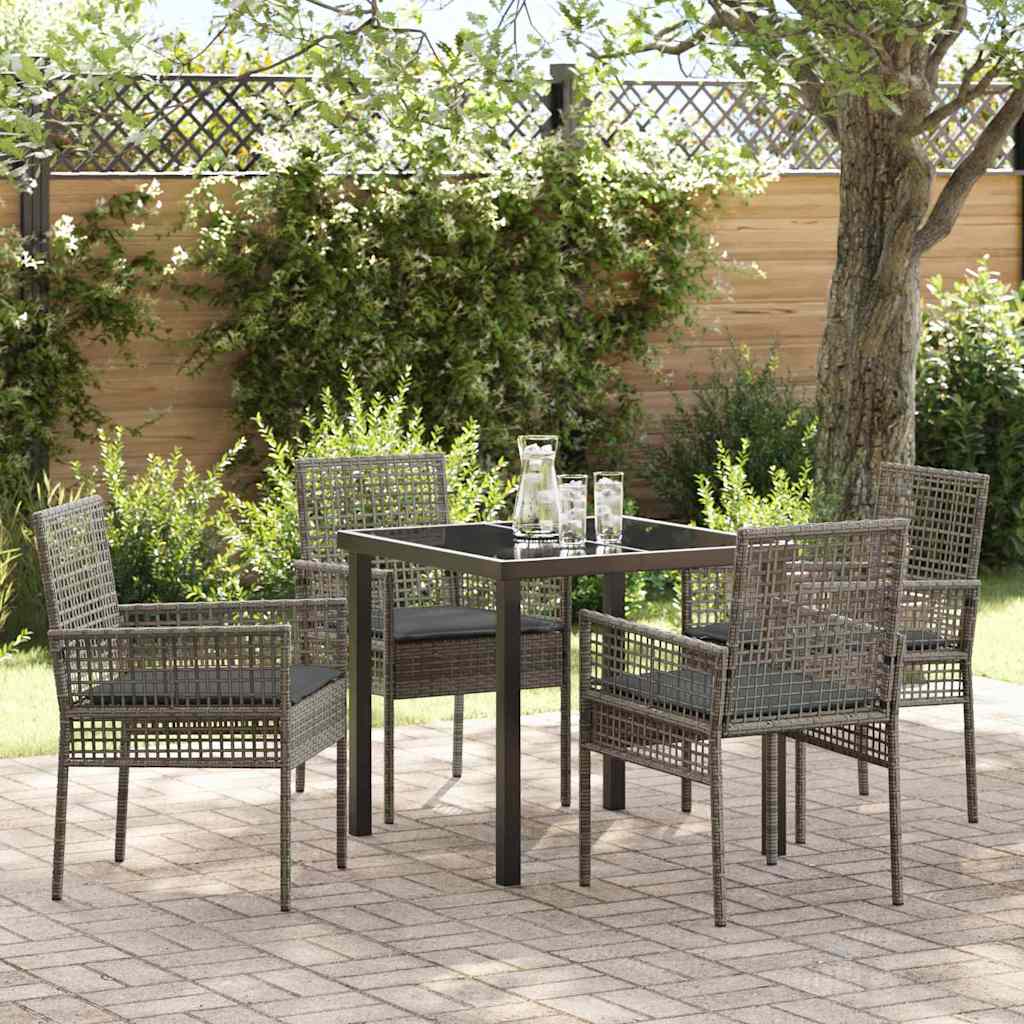 Garten Essgruppe mit Kissen 5 pcs Grau Poly-Rattan