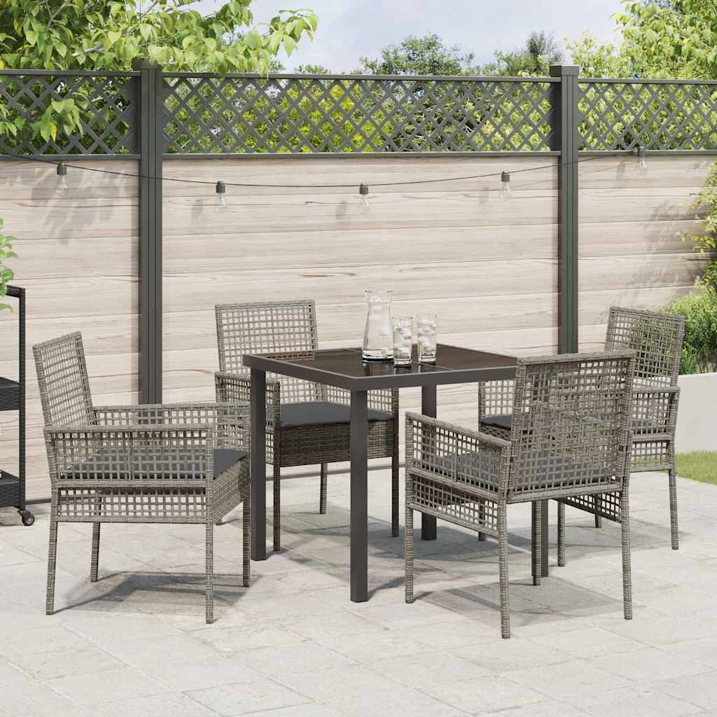 Garten Essgruppe mit Kissen 5 pcs Grau Poly-Rattan